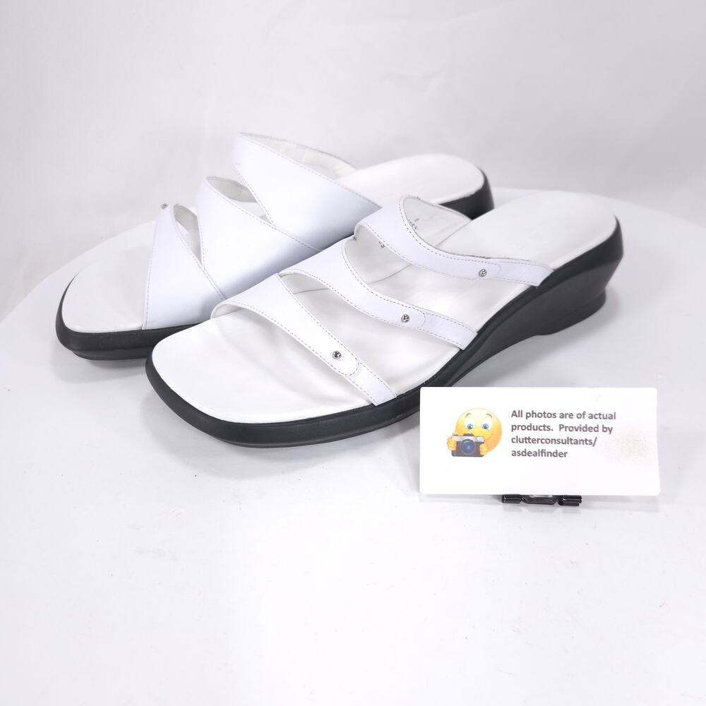Clarks 3 Strap Wedge Casual Slide Sandal Womens Size 9 32453 White Black